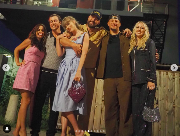 Miranda and Summitt Hogue, Taylor Swift, Travis Kelce, and Patrick and Brittany Mahomes, posing for a picture, posted on July 16, 2024 | Source: Instagram/summitthogue