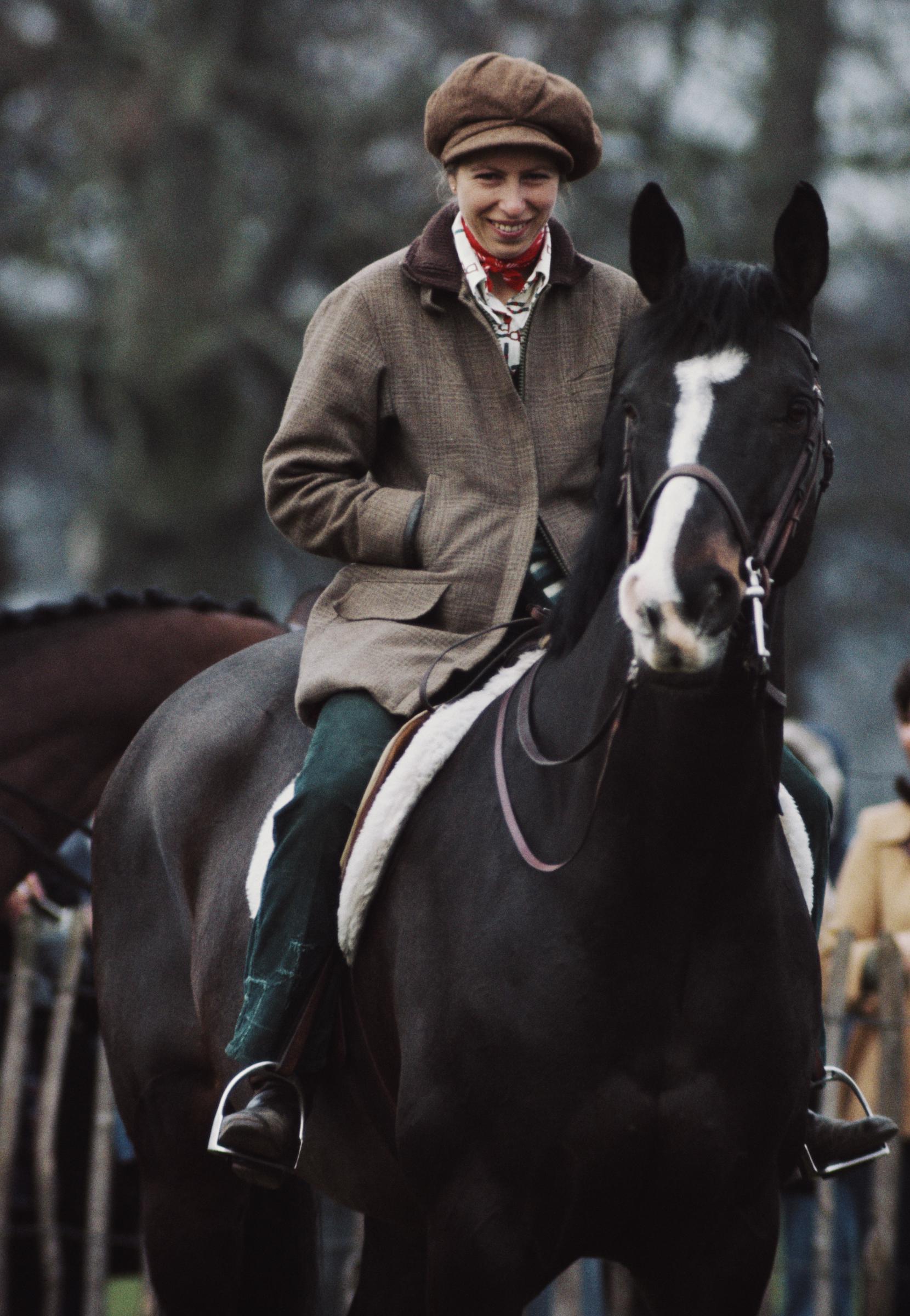 Princess Anne riding her horse Goodwill during the Badminton Horse Trials in Gloucestershire, England on April 15, 1978 | Source: Getty Images