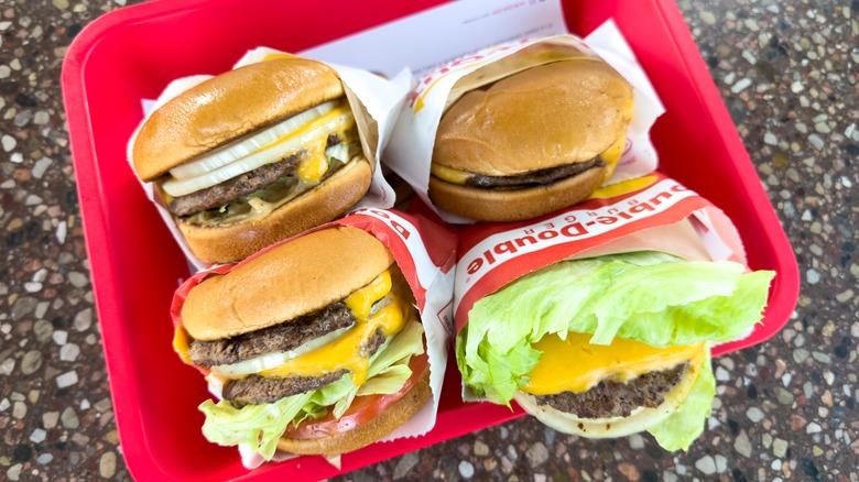 Red tray with In-N-Out burgers